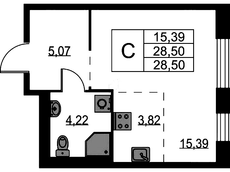 Квартира студия 28.5 м², 1/9 эт., ЖК «Квартал Лаголово»